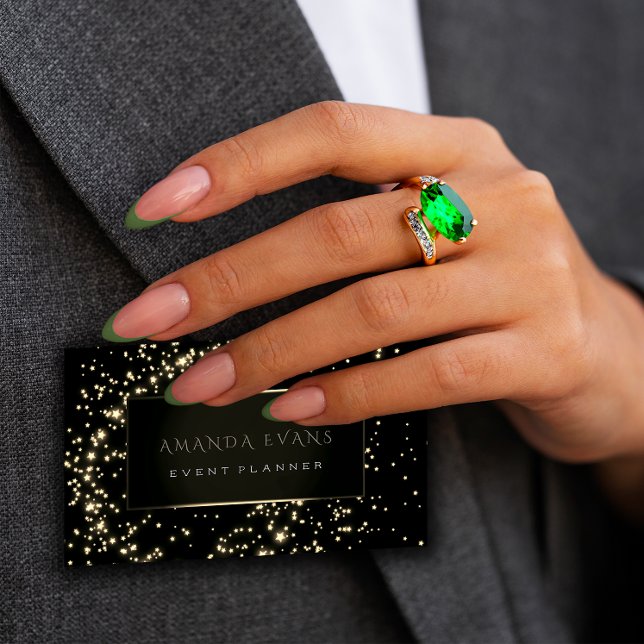 Event Planner Black Ram Stars Guld Sparkl Sepia Visitkort (Hair Mint Drip Glitter Coiffure Instagra Scissors Business Card)