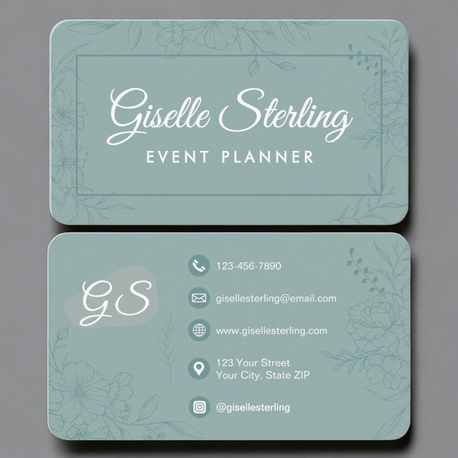 Event Planner Green Teal Floral Visitkort (Skapare uppladdad)
