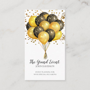 Event Planner Modern Guld Black Balloons Glitter Visitkort