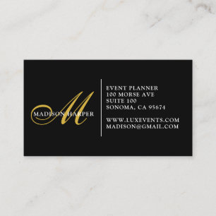 Event Planner Monogram Guld Black Script Namn Visitkort