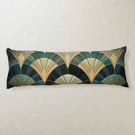 Eventails Art Déco - Or sur Émeraude Kroppskudde