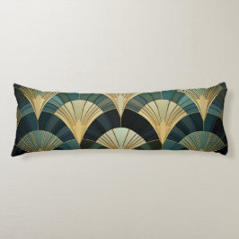 Eventails Art Déco - Or sur Émeraude Kroppskudde