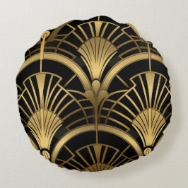 Éventails Gatsby - Noir et Or Art Déco Rund Kudde