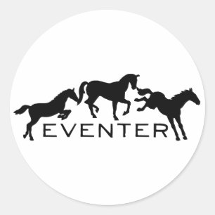 Eventer med tre jumpinghästar runt klistermärke
