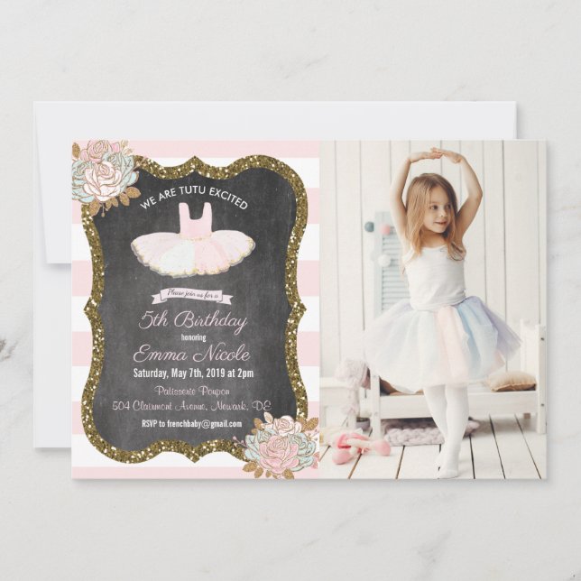 EVENTUELL ÅLDER - Tutu Ballerina Birthday-inbjudan Inbjudningar (Framsida)