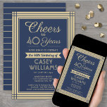 EVENTUELLA FÅNGSTBlåblå och Guld Inbjudningar<br><div class="desc">Familjen inbjudan och vänner till en elegant-födelsedagsfirande med inbjudningar från anpassningsbarnas marinblått och guld. Alla formuleringar i den här mallen (inklusive "Cheers to 40 Years") har skapats för en 40-årsdag, men är enkla att anpassa för alla år eller händelsetyper. Utformningen har en modern gräns, kalligrafi av snyggten och klassisk vintage-dekotypografi....</div>