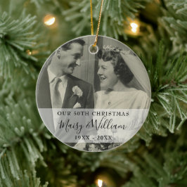 Eventuellt årsjubileum Jul Bröllop 2-foto Julgransprydnad Keramik