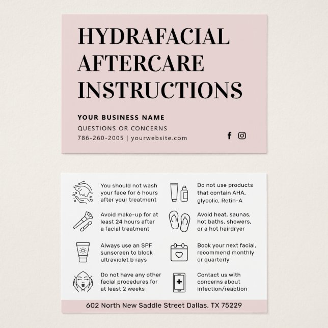 Eventuellt Färg HydraFace Aftercare-kort Visitkort (Framsida & baksida)