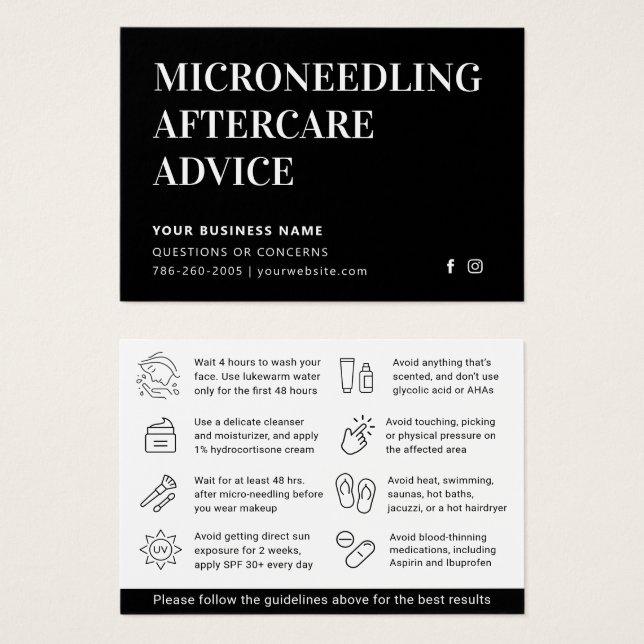 Eventuellt Färg Microneeding Aftercare-instruktion Visitkort (Framsida & baksida)