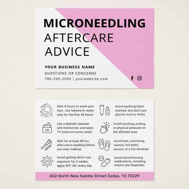 Eventuellt Färg Microneeding Aftercare-instruktion Visitkort (Framsida & baksida)