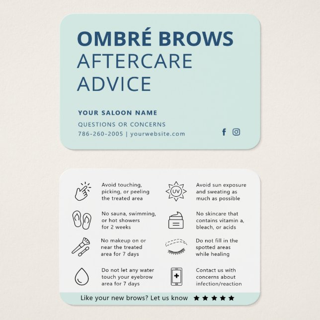 Eventuellt Färg Mint Ombre Powder Brows Aftercare  Visitkort (Framsida & baksida)