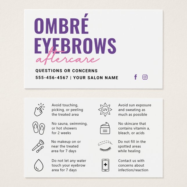 Eventuellt Färg Ombre Powder Brows Aftercare Adres Visitkort (Framsida & baksida)