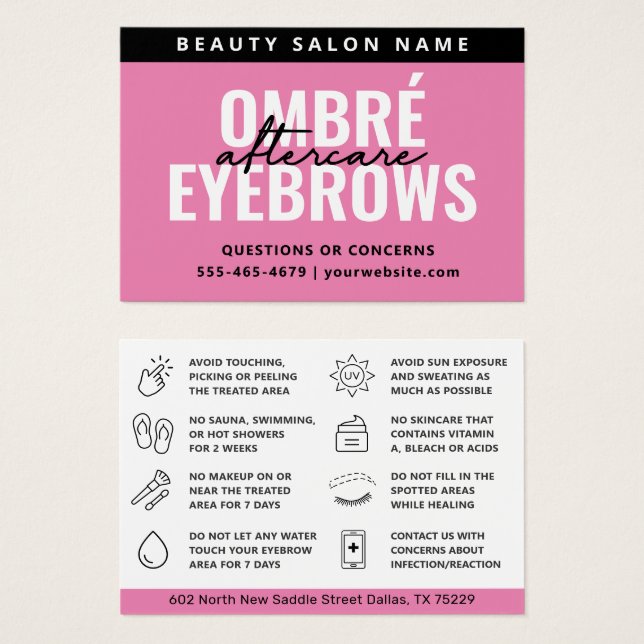 Eventuellt Färg Ombre Pulver Brows Eftervårdskort Visitkort (Framsida & baksida)