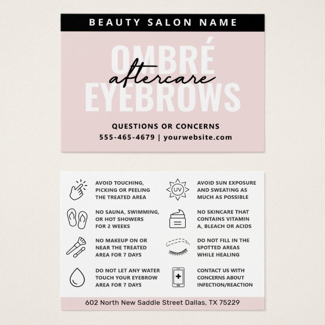 Eventuellt Färg Ombre Pulver Brows Eftervårdskort Visitkort (Framsida & baksida)