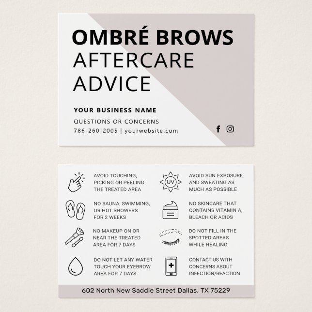 Eventuellt Färg Ombre Pulver Brows Eftervårdskort Visitkort (Framsida & baksida)
