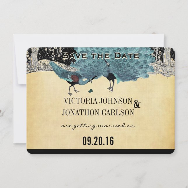 Everafter Art Deco Peacock Golden Forest Bröllop Inbjudningar (Framsida)