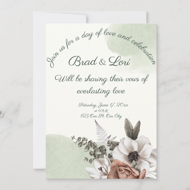 Everbestående Kärlek Blommigt Sage Inbjudningar (Framsida)
