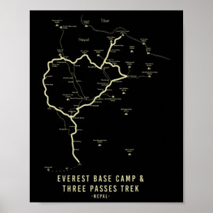 Everest Base Camp Trek Everest vandringskarta Poster