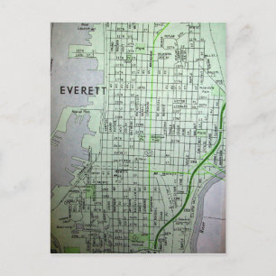 Everett, WA Vintage Karta Vykort