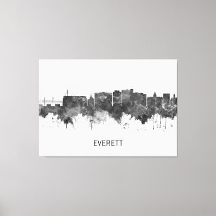 Everett Washington Skyline BW Canvastryck