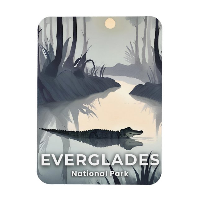 Everglades National Park | Akvarell Alligator Magnet (Vertikal)