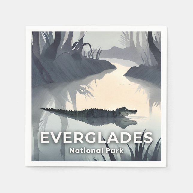 Everglades National Park | Akvarell Alligator Pappersservett (Framsidan)