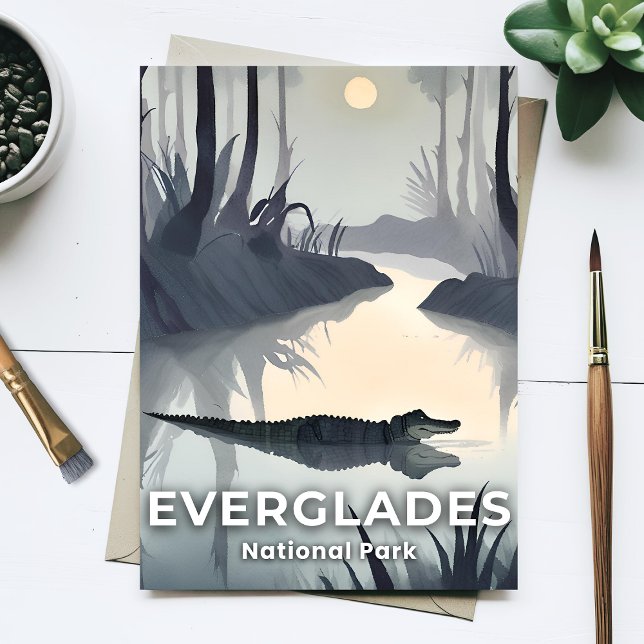 Everglades National Park | Akvarell Alligator Vykort (Skapare uppladdad)