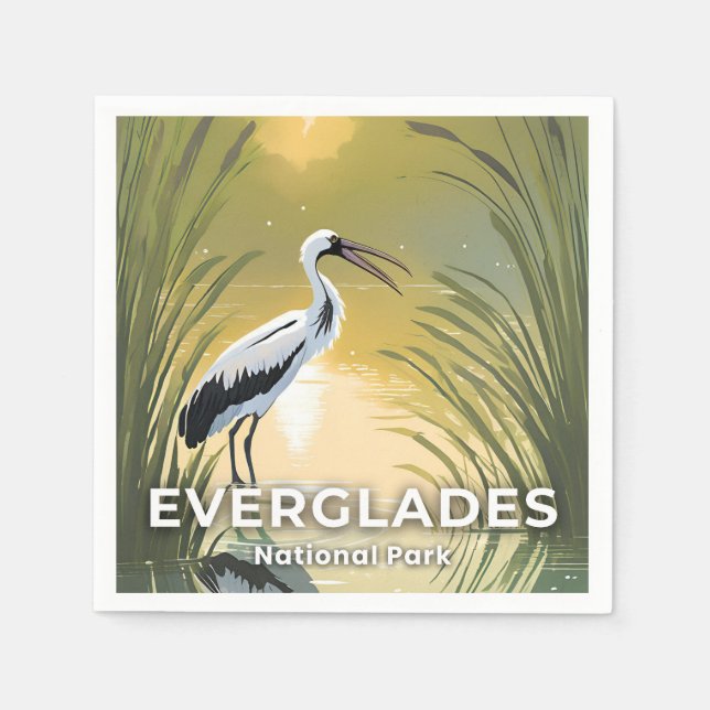 Everglades National Park | Vattenfärg Stork Pappersservett (Framsidan)