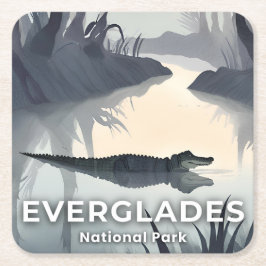 Everglades National Park | Watercolor Alligator Underlägg Papper Kvadrat