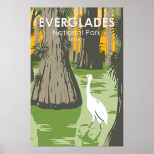 Everglades nationalpark Florida Egret Vintage Poster