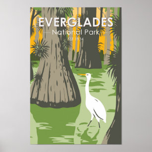 Everglades nationalpark Florida Egret Vintage Poster