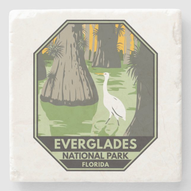 Everglades nationalpark Florida Egret Vintage Stenunderlägg (Framsidan)