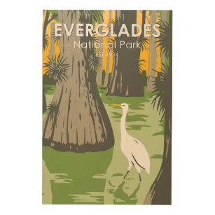 Everglades nationalpark Florida Egret Vintage Trätavla