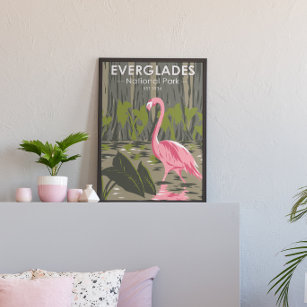 Everglades nationalpark Florida Flamingo Vintage Poster