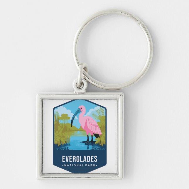 EVERGLADES NATIONALPARK FYRKANTIG SILVERFÄRGAD NYCKELRING (Framsidan)