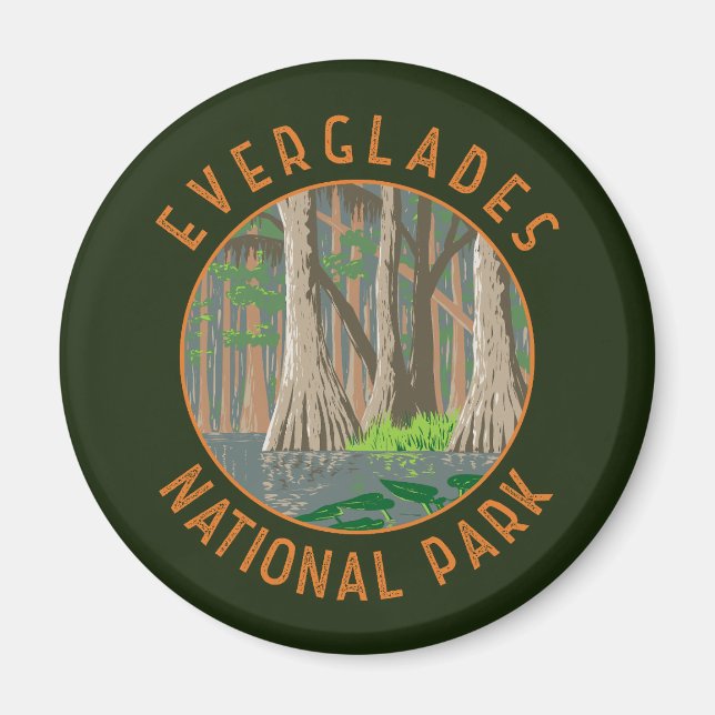 Everglades nationalpark Retro Distress Circle Magnet (Framsidan)
