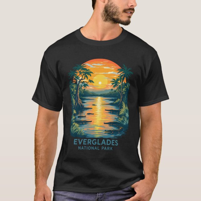 Everglades nationalpark - Solnedgång med Krokodile T Shirt (Framsida)