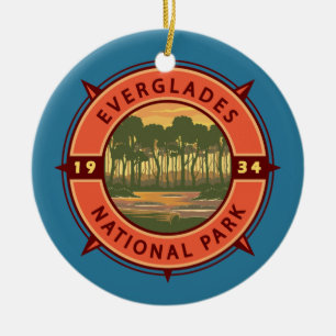Everglades nationalpark Sunset Retro Compass Julgransprydnad Keramik