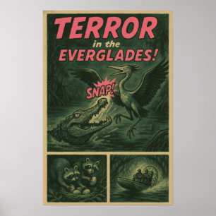 Everglades Tecknad - Alligator Attack Horror Poster