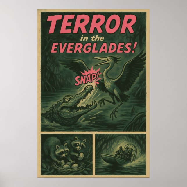 Everglades Tecknad - Alligator Attack Horror Poster (Framsidan)