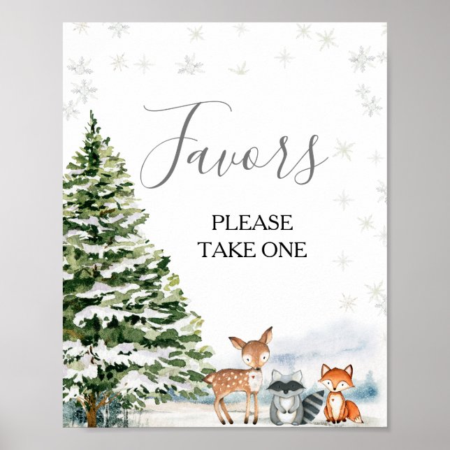 Evergreen Animal Winter Onederland Birthday Favors Poster (Framsidan)