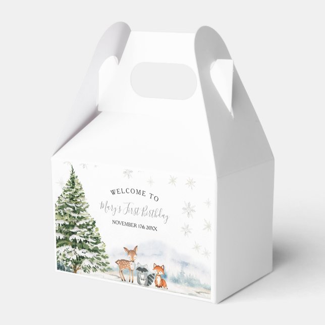 Evergreen Animal Winter Onederland Birthday Presentaskar (Framsidan Sidan)