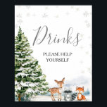 Evergreen Animal Winter Onederland Drinks Sign Poster<br><div class="desc">Evergreen Animal Winter Onederland Födelsedagsfest Drinks Sign</div>