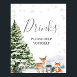 Evergreen Animal Winter Onederland Drinks Sign Poster<br><div class="desc">Evergreen Animal Winter Onederland Födelsedagsfest Drinks Sign</div>