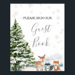 Evergreen Animal Winter Onederland Guest Bok Poster<br><div class="desc">Evergreen Animal Winter Onederland Birthday Guest Bok Sign</div>