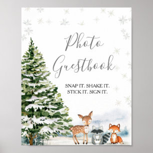 Evergreen Animal Winter Onederland Photo Guestbook Poster