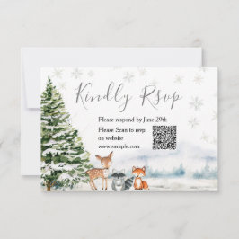 Evergreen Animal Winter Onederland RSVP Card Tack Kort
