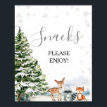 Evergreen Animal Winter Onederland Snacks Sign Poster<br><div class="desc">Evergreen Animal Winter Onederland Födelsedagsfest Snacks Sign</div>