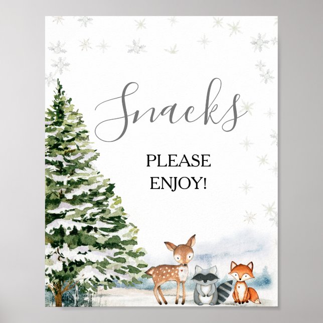 Evergreen Animal Winter Onederland Snacks Sign Poster (Framsidan)