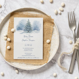 Evergreen Baby Shower med Snö täckt av vattenfärg Inbjudningar